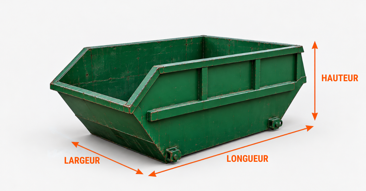 Dimensions d'une benne à chaînes multibenne : longueur, largeur et hauteur